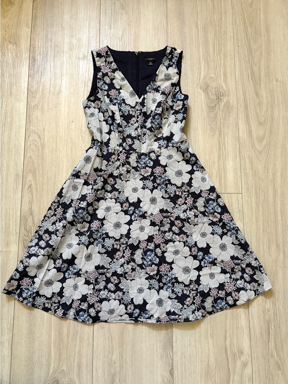 Ann Taylor Navy Floral Fit & Flare Dress, 0P